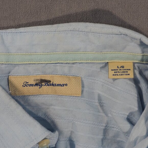 Tommy Bahama Shirt Mens Large Blue Stripe Embroidered Monochrome Roll Tab Sleeve - Picture 3 of 9